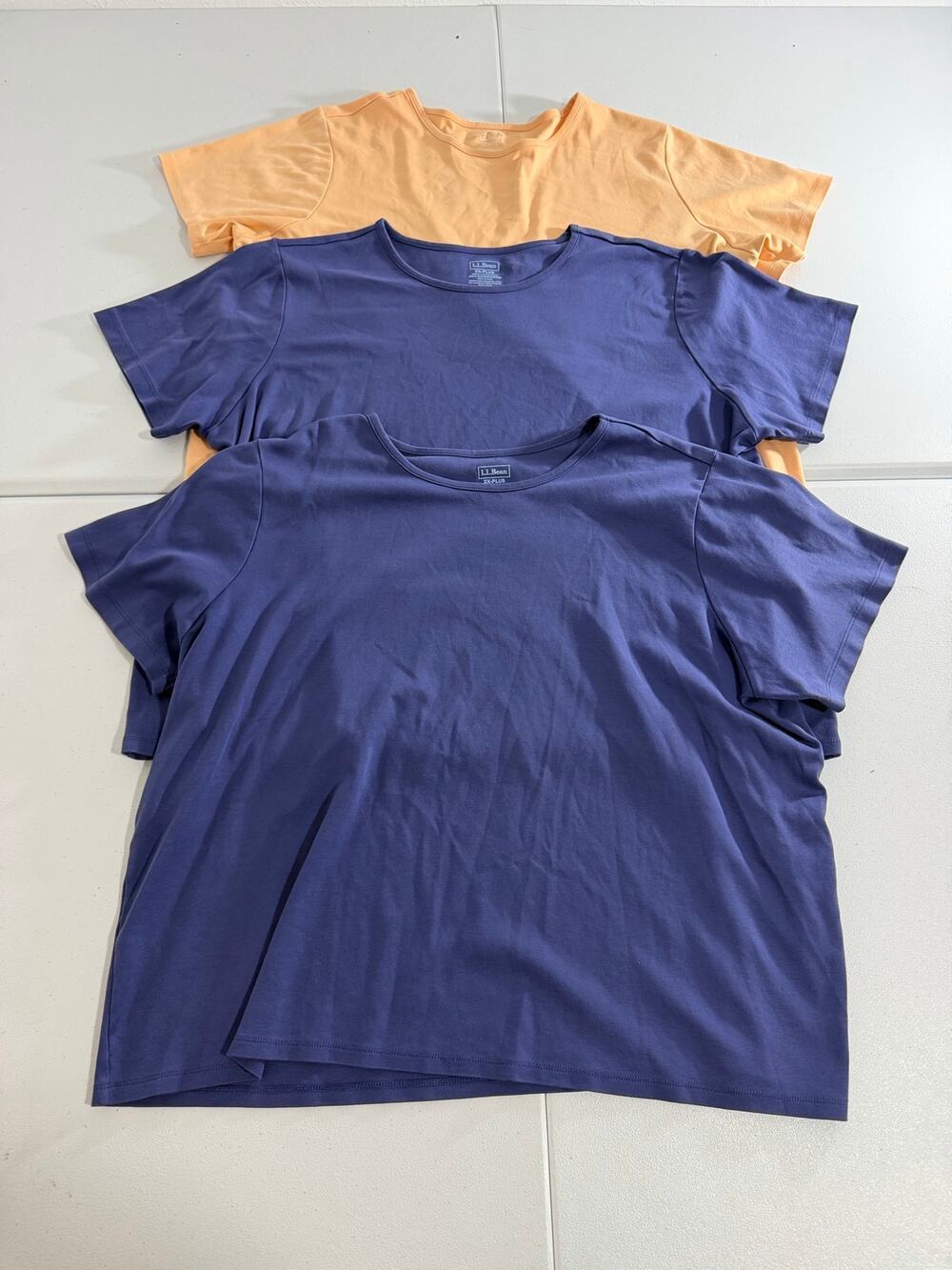LL Bean Womens 3 Pack T Shirts 2X Plus Navy Blue Peach Supima Cotton Crewneck